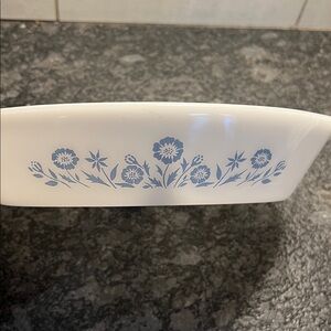 12x8.5 Vintage White and Blue Floral Divided  Baking Dish. Glasbake